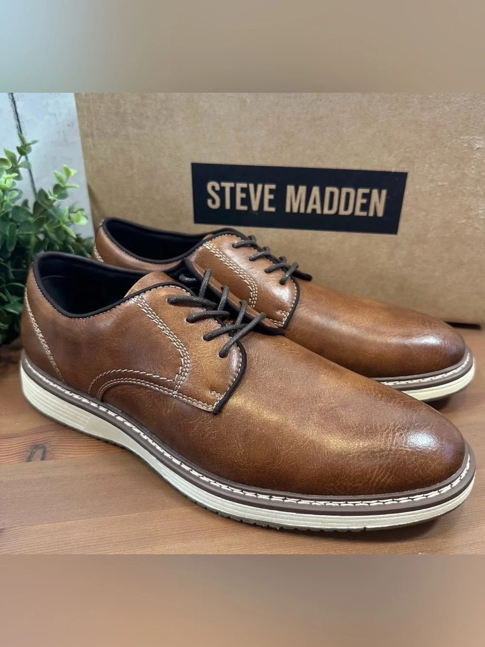 Steve Madden Men's P-Jansen Cognac Oxfords Shoes Size 8.5 m US